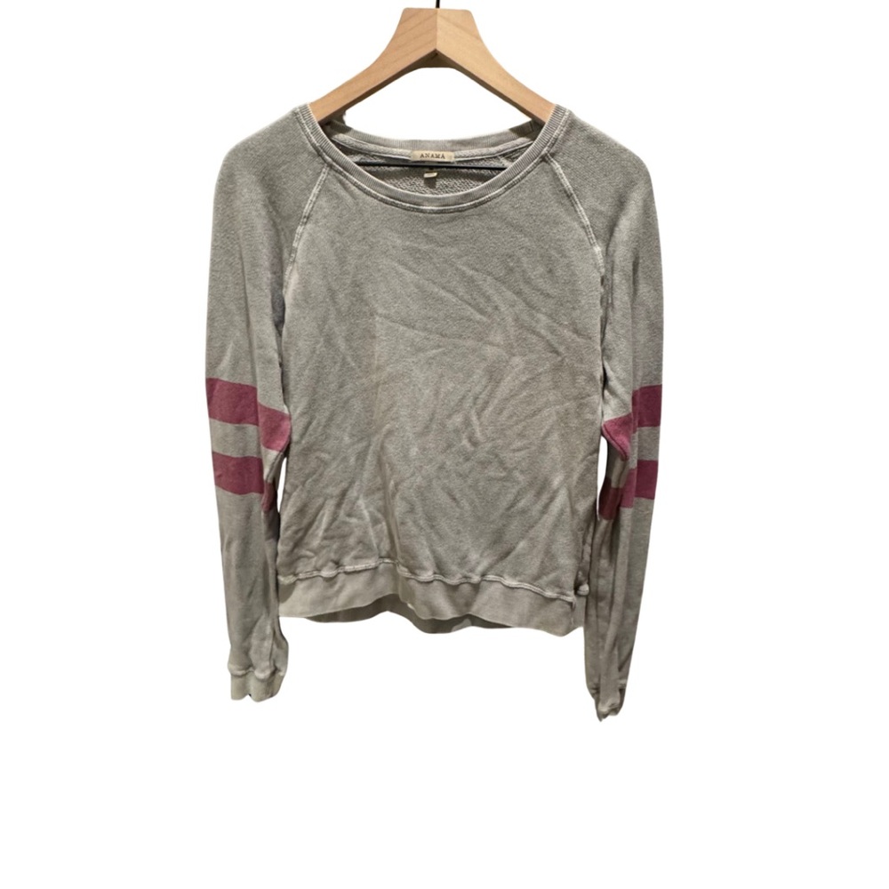 Anama Gray Sweatshirt with Pink Stripes on Sleeves